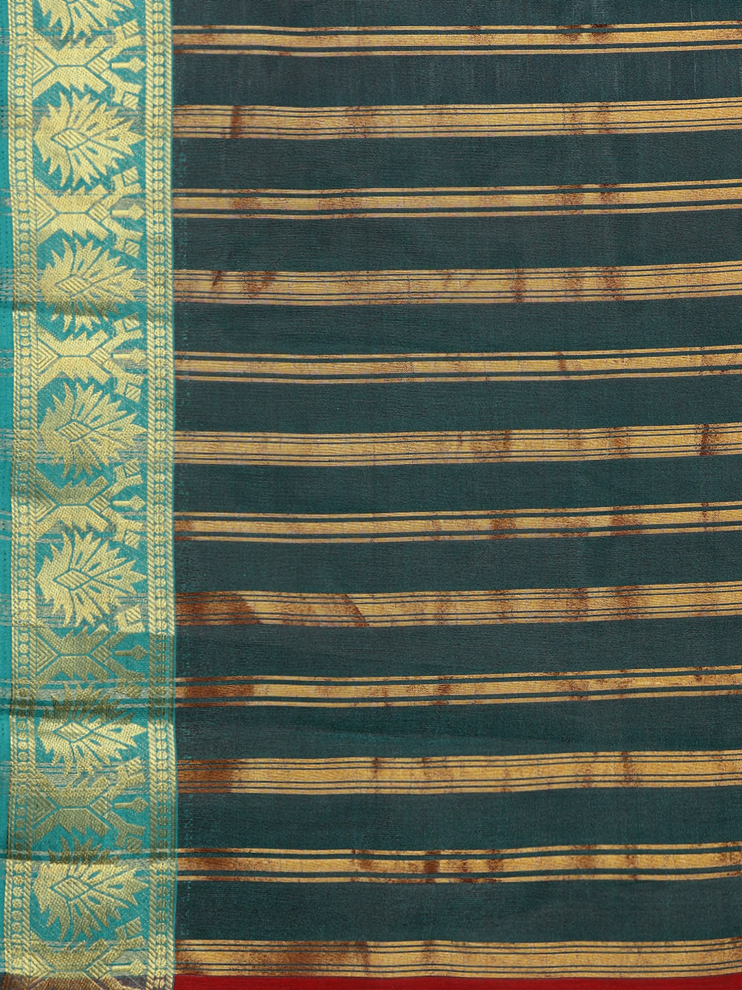 Red Chanderi Silk Saree with Contrast Zari Woven Border