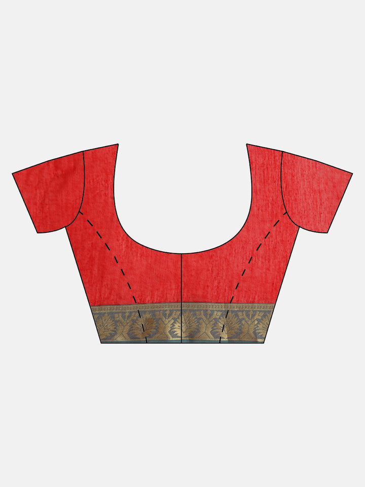 Red Chanderi Silk Saree with Contrast Zari Woven Border