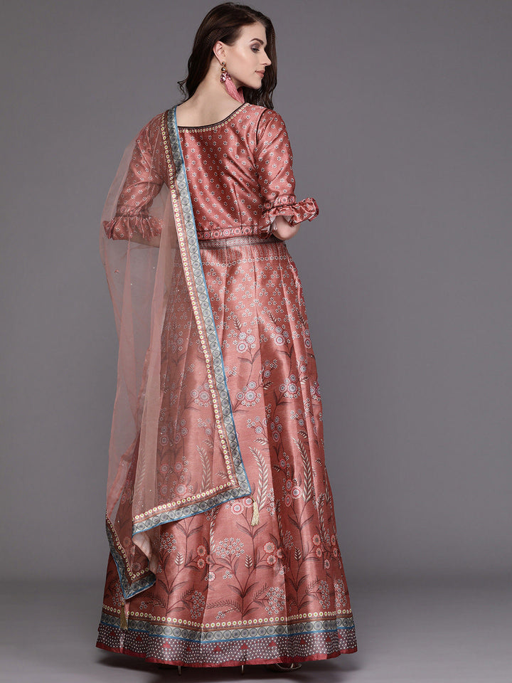 Anarkali Cocktail Gown with Bohemian Print in summer floral pattern