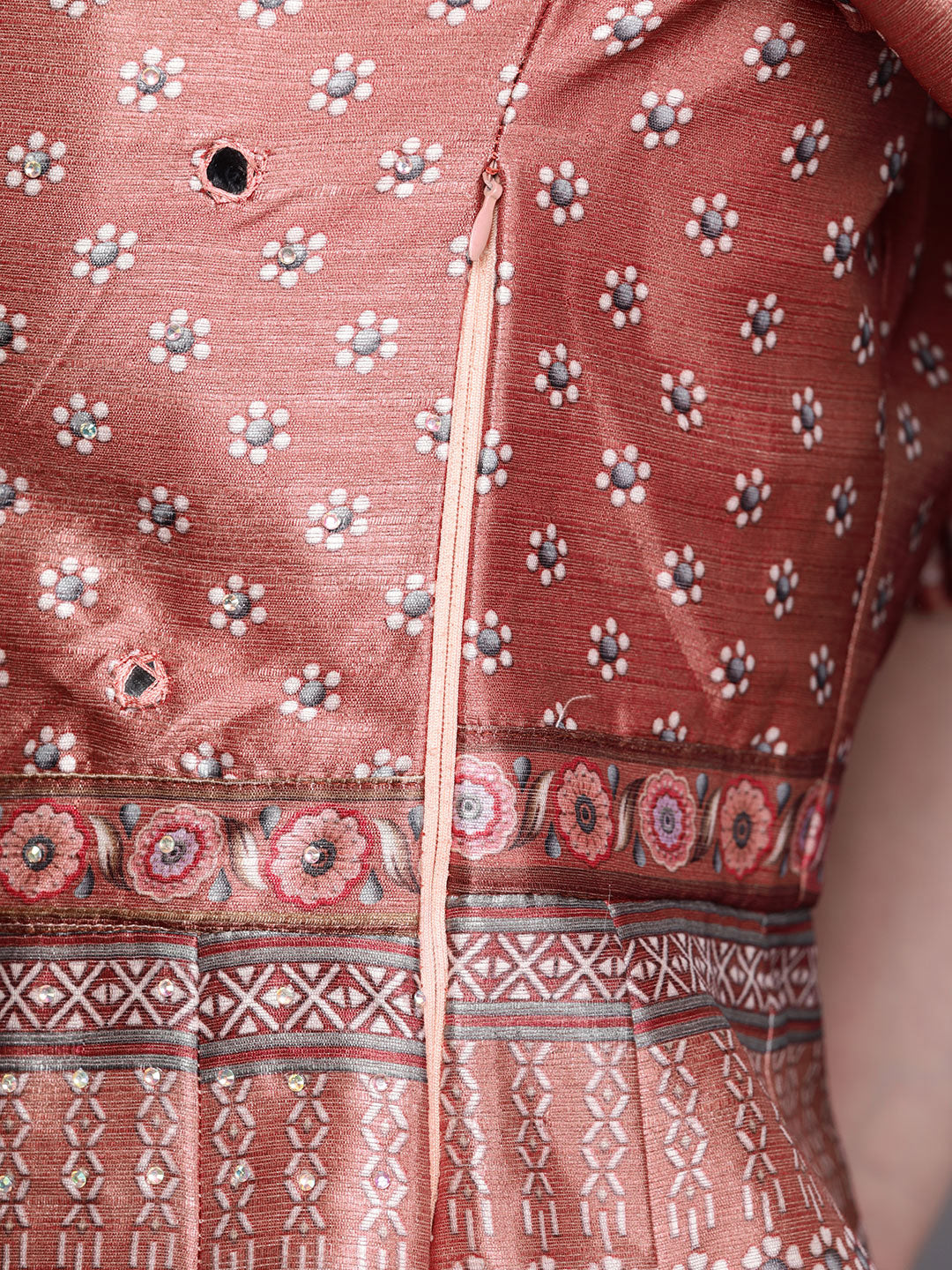 Anarkali Cocktail Gown with Bohemian Print in summer floral pattern