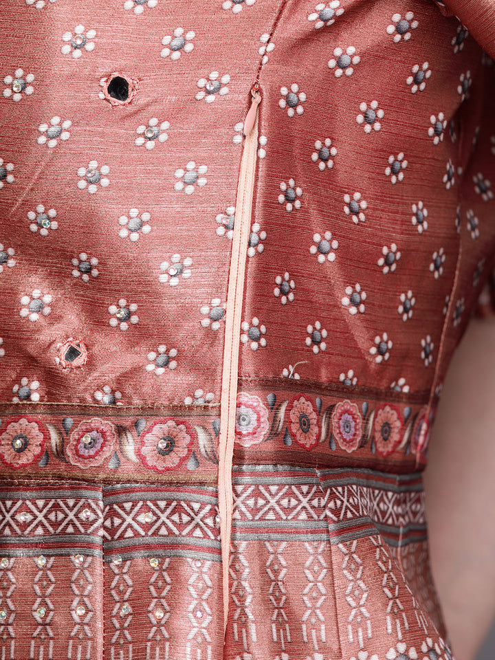 Anarkali Cocktail Gown with Bohemian Print in summer floral pattern
