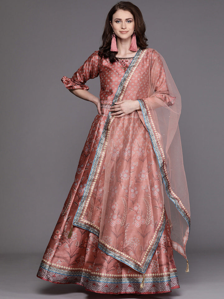 Anarkali Cocktail Gown with Bohemian Print in summer floral pattern