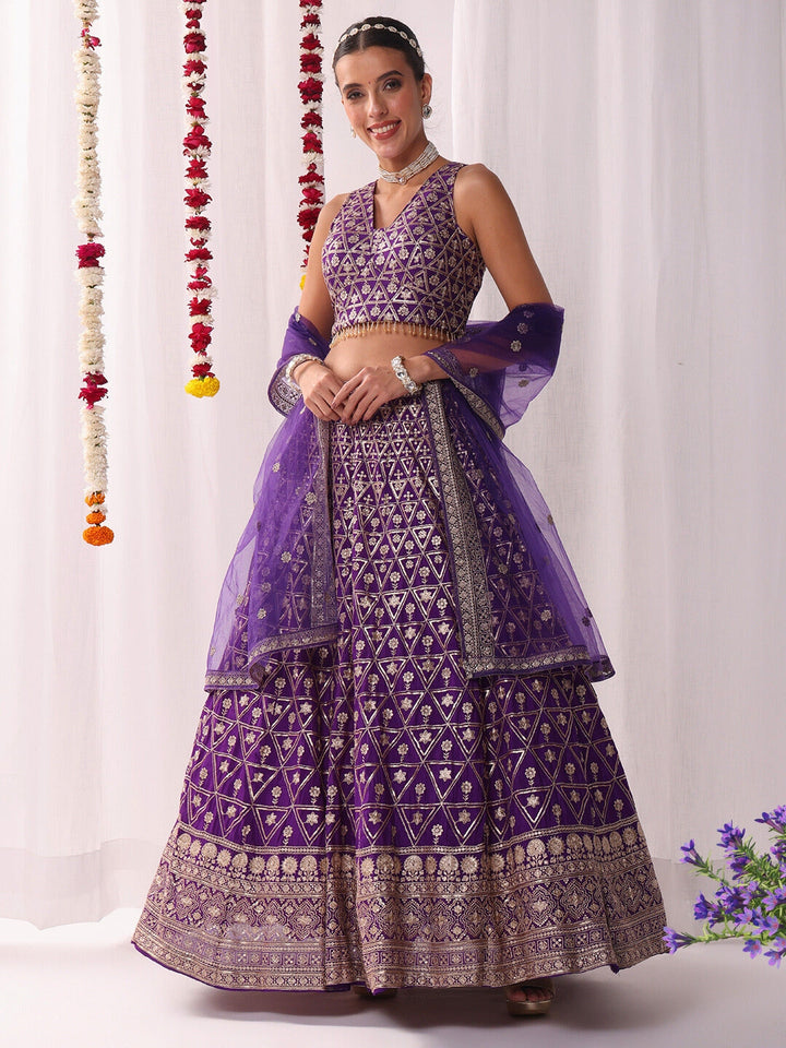 Sequinned Lehenga Set with Tassled Choli
