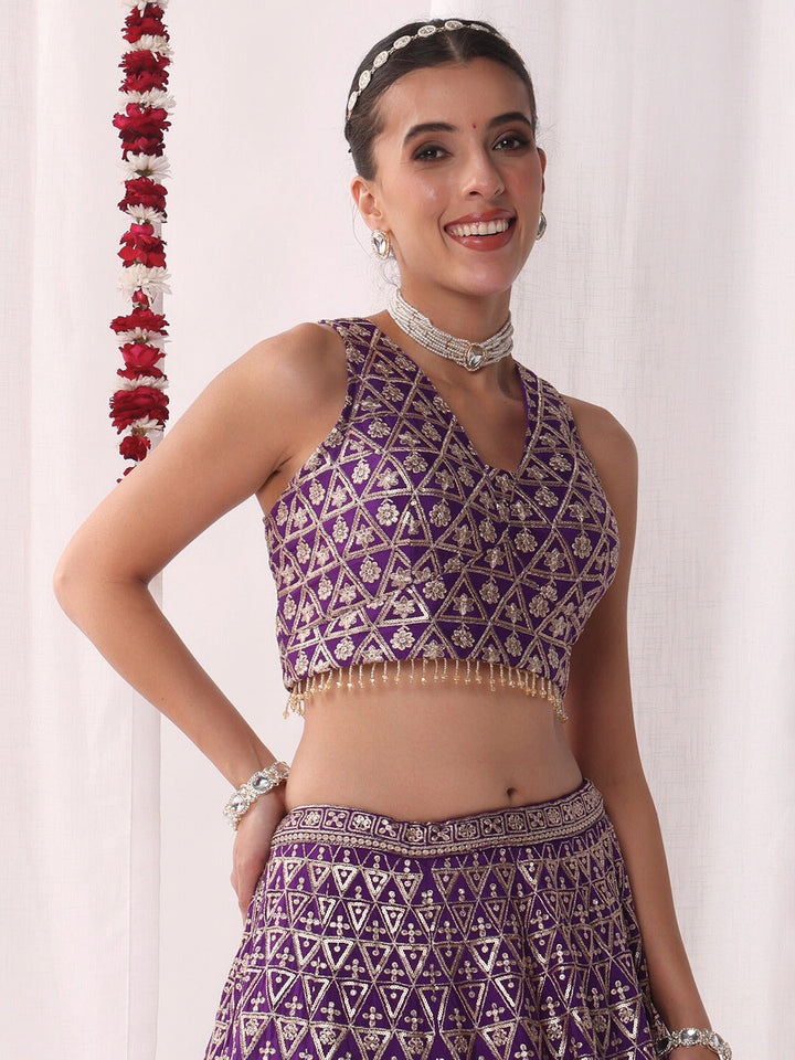 Sequinned Lehenga Set with Tassled Choli