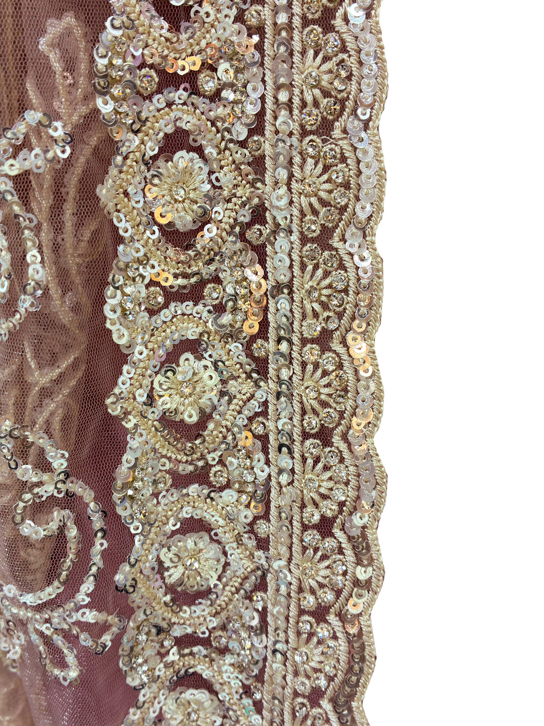 Sequin Embroidered Net Saree with Scalloped Border and Stitched Full Sleeves Blouse