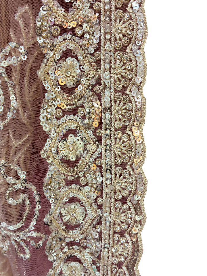 Sequin Embroidered Net Saree with Scalloped Border and Stitched Full Sleeves Blouse