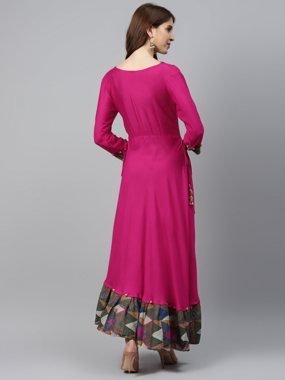 Made to Measure Asymmetrical Flared Dress with Cowl style neck and Ikat inspired print