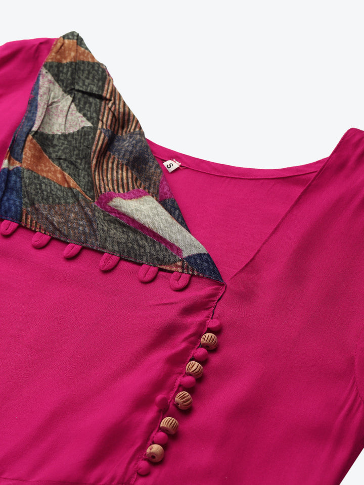 Made to Measure Asymmetrical Flared Dress with Cowl style neck and Ikat inspired print