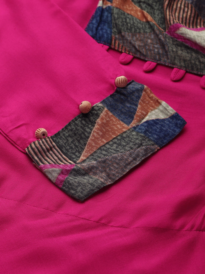 Made to Measure Asymmetrical Flared Dress with Cowl style neck and Ikat inspired print