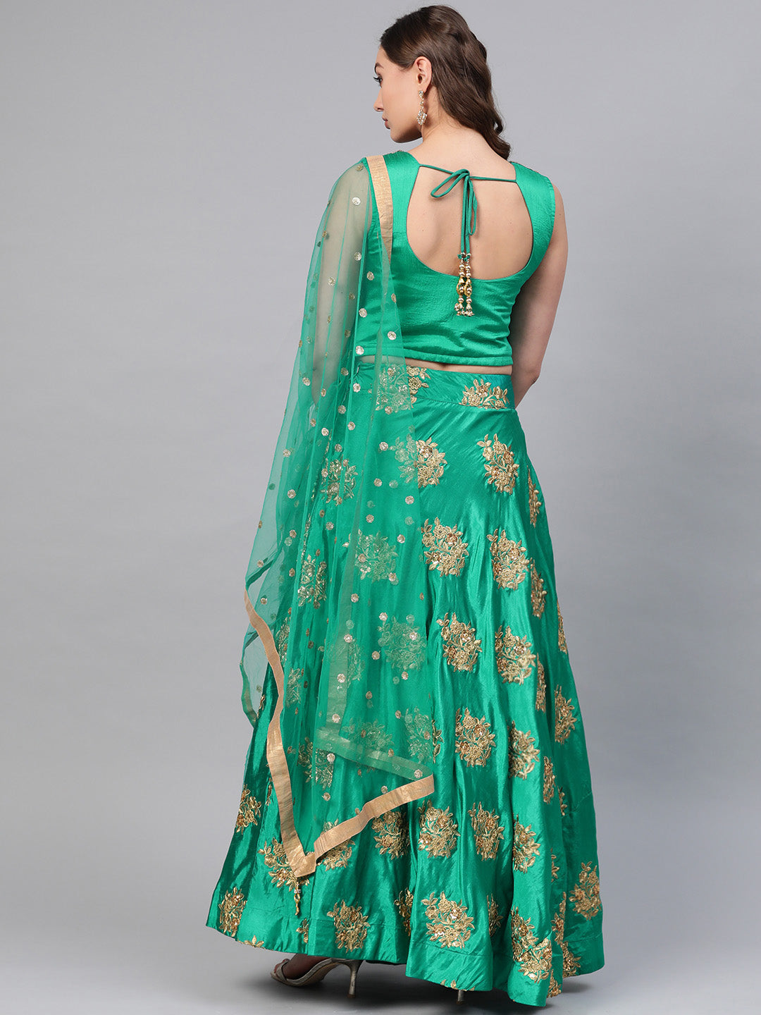 Sequin Crop Top Lehenga Choli with Embroidered Dupatta