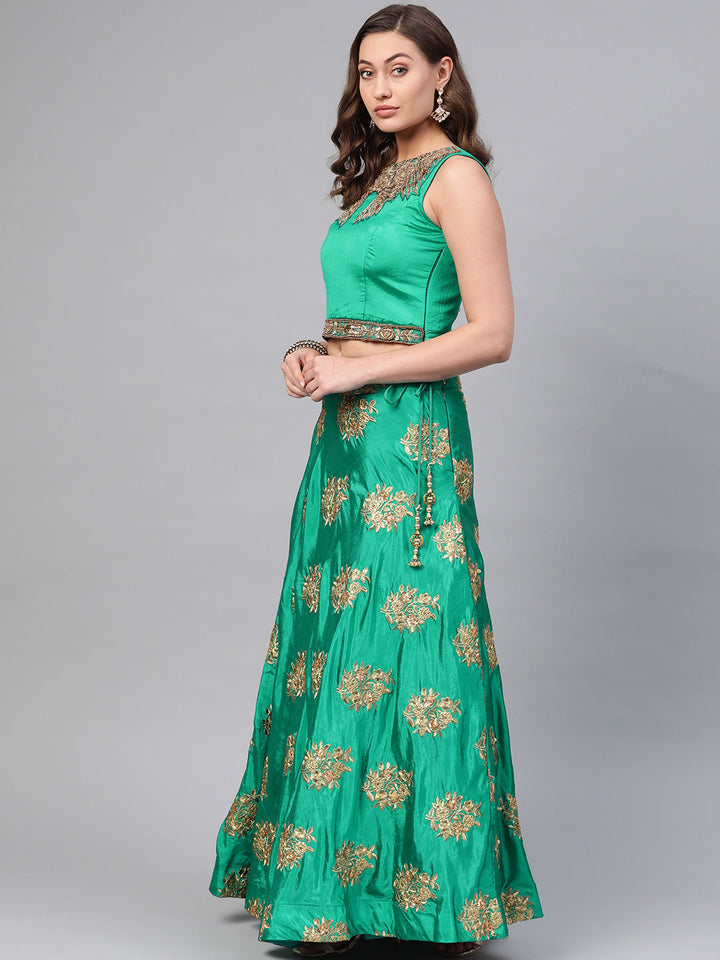 Sequin Crop Top Lehenga Choli with Embroidered Dupatta