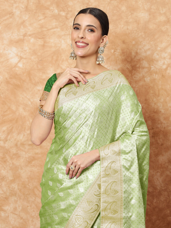 Banarasi Pastel Handloom Silk Saree with Paisely Border
