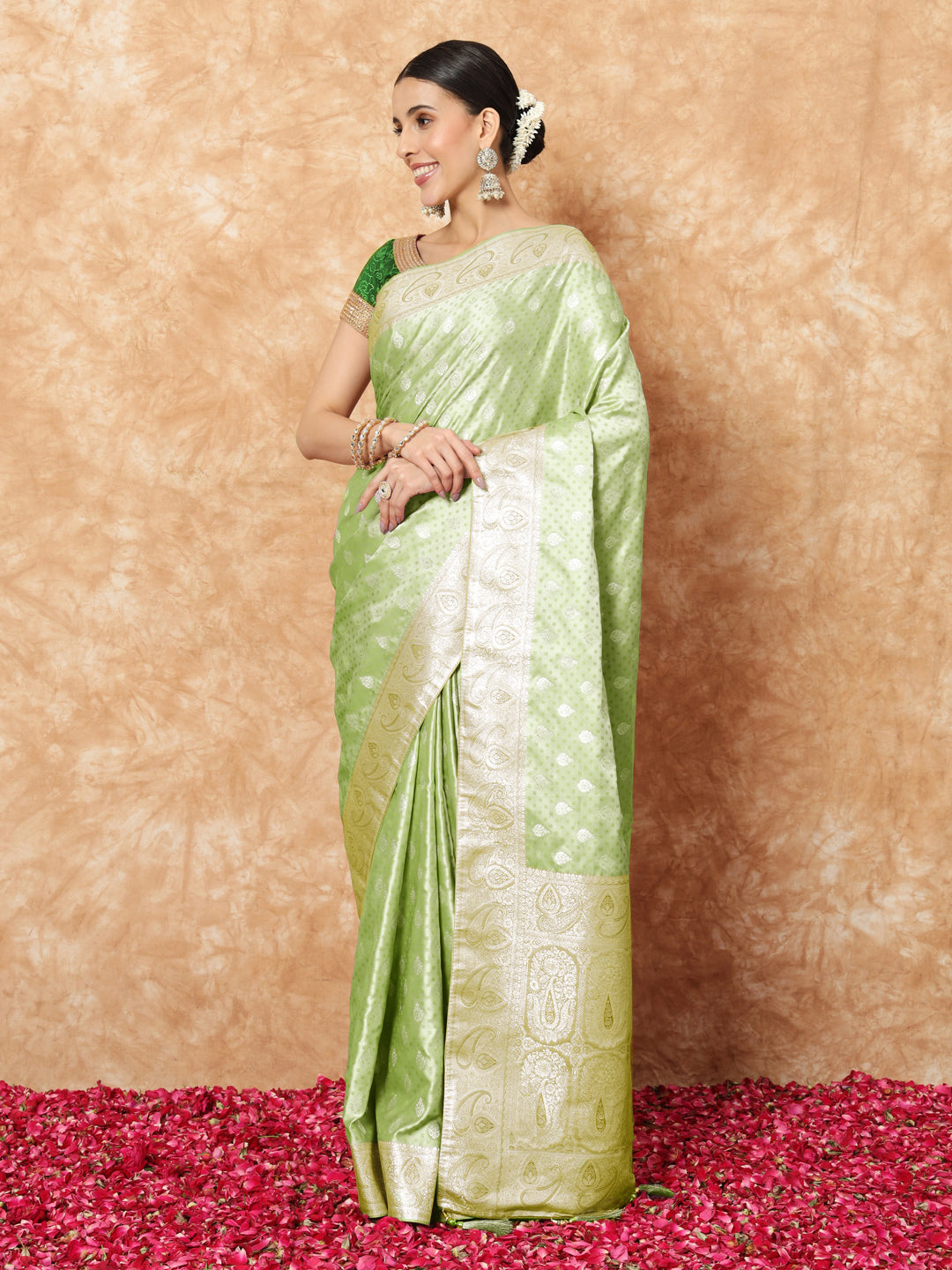 Banarasi Pastel Handloom Silk Saree with Paisely Border