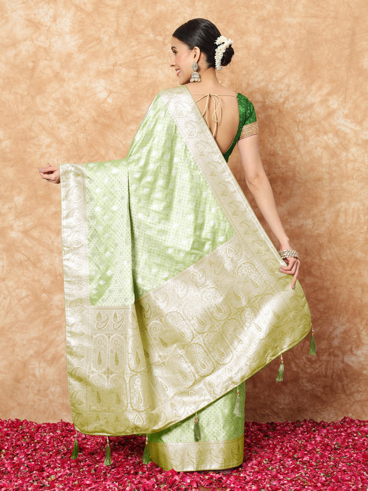 Banarasi Pastel Handloom Silk Saree with Paisely Border