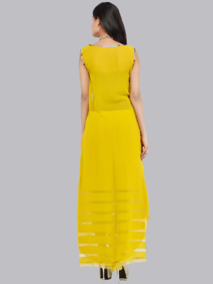 Yellow Umbrella Style Half & Half Floral Kurti With Palazzo