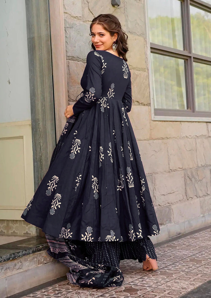 Chhabra 555 Block Printed Angrakha Kurta Set with Thread Work, Printed Pant & Dupatta