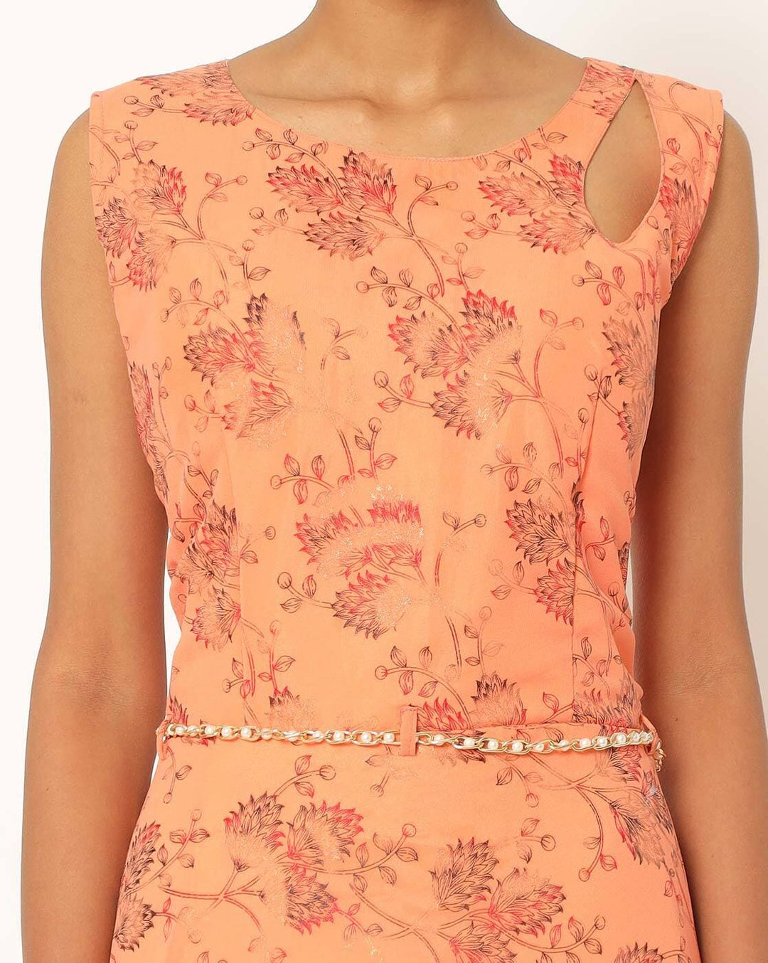 Digital Floral  Flowing Georgette Gown with Crystal Embellishments Belt