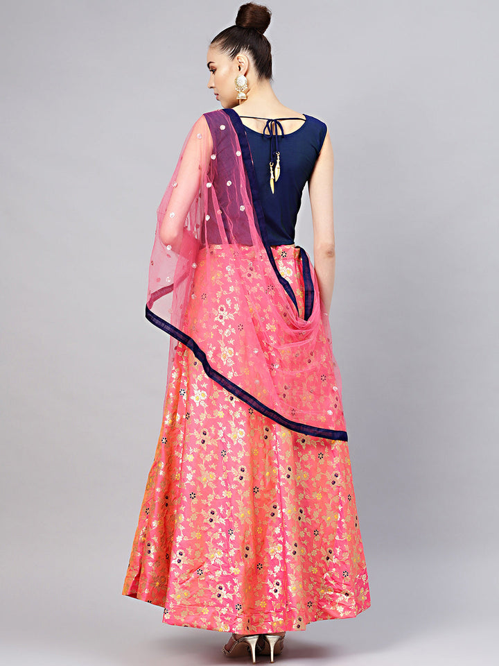 Banarasi Silk Crop Top Lehenga with Embroidered blouse