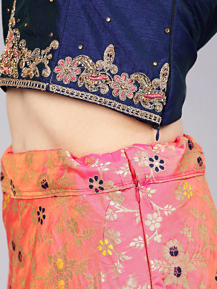 Banarasi Silk Crop Top Lehenga with Embroidered blouse