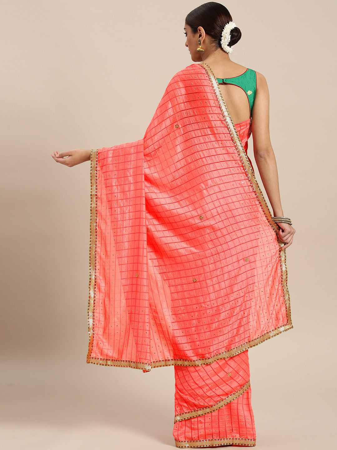 Crepe Checked Saree with Gharchola Weaving