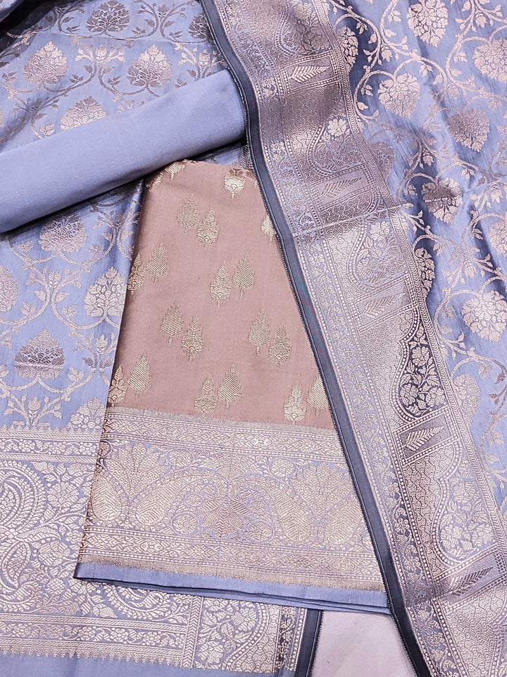 Chhabra 555 Banarasi Handloom Dress Material with Contrast color Handloom weaving & Tasseled Dupatta