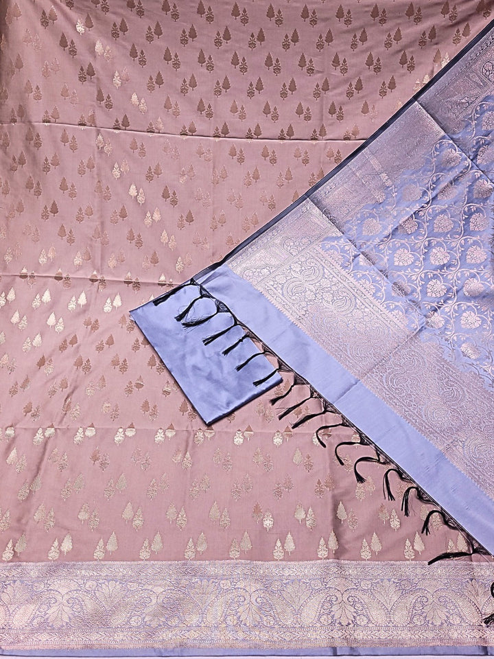Banarasi Handloom Dress Material with Contrast color Handloom weaving & Tasseled Dupatta