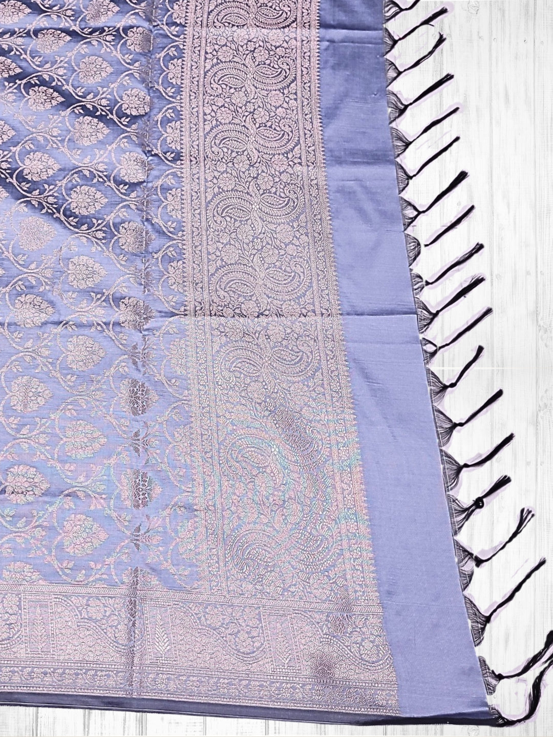 Banarasi Handloom Dress Material with Contrast color Handloom weaving & Tasseled Dupatta