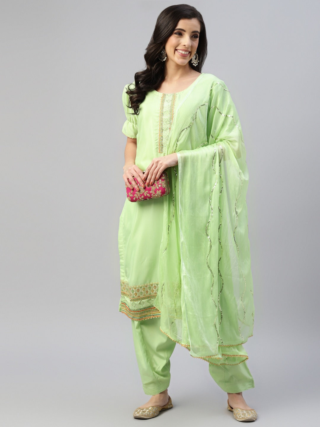 Resham Embroidery & Swaraoski Embellish Unstitched & Sequence Dupatta