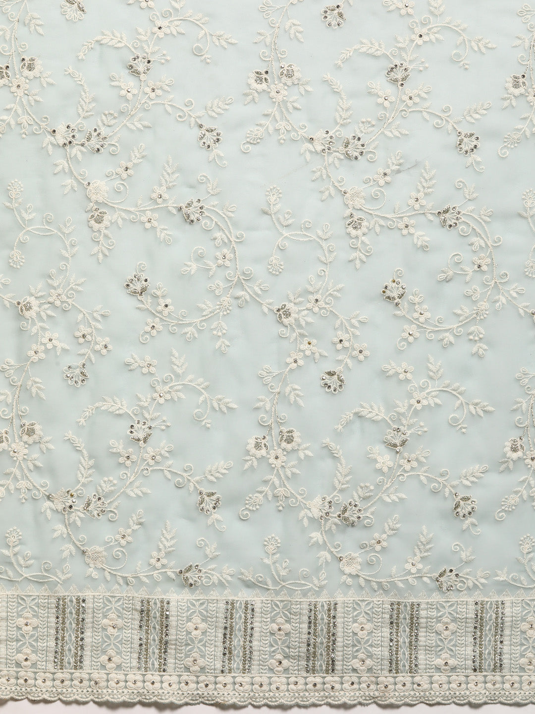 Pastel Blue Thread Chicken Embroidered Georgette Cocktail Saree