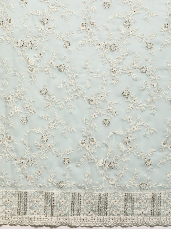 Pastel Blue Thread Chicken Embroidered Georgette Cocktail Saree