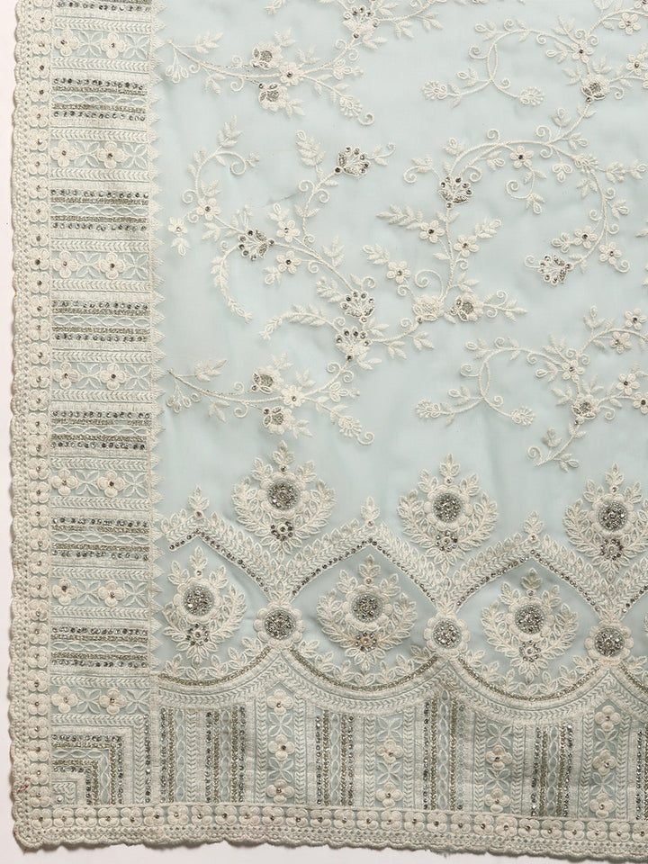 Pastel Blue Thread Chicken Embroidered Georgette Cocktail Saree
