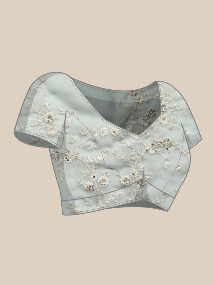 Pastel Blue Thread Chicken Embroidered Georgette Cocktail Saree