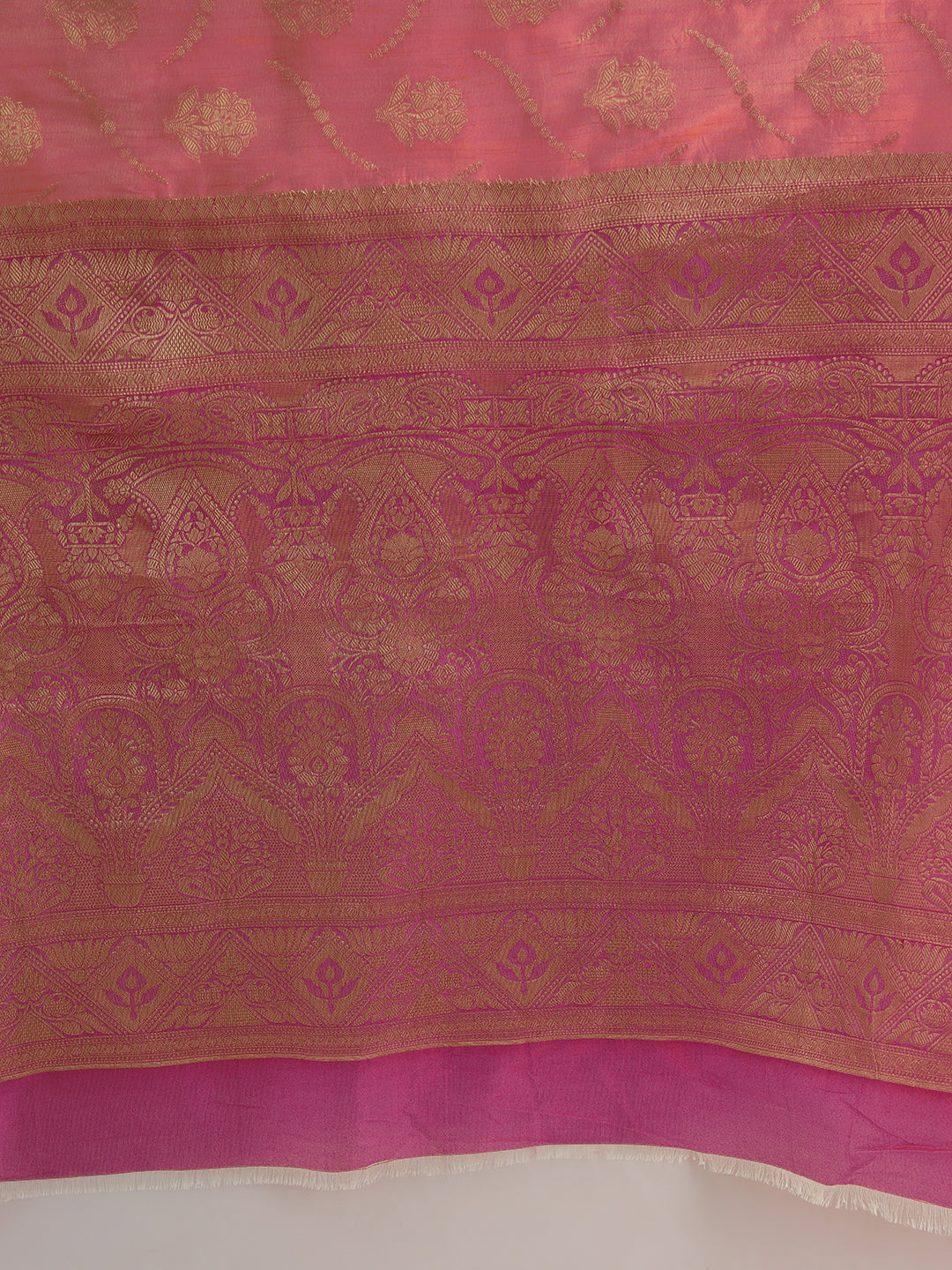 Floral Banarasi Silk Saree with Zari woven Temple Contrast Border