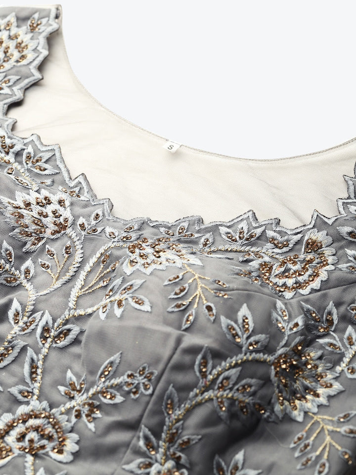 Scalloped Lehenga Set with Floral Resham Embroidery, Frills & Crystal Embellishments