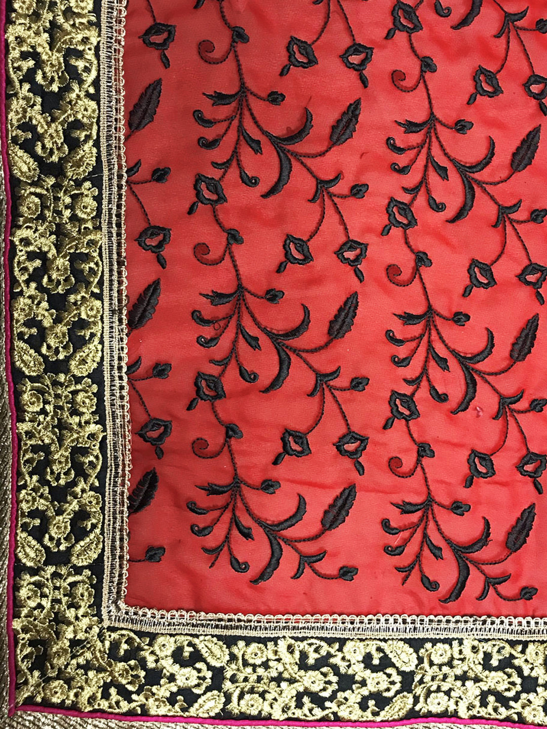Red & Black Embroidered Georgette Saree