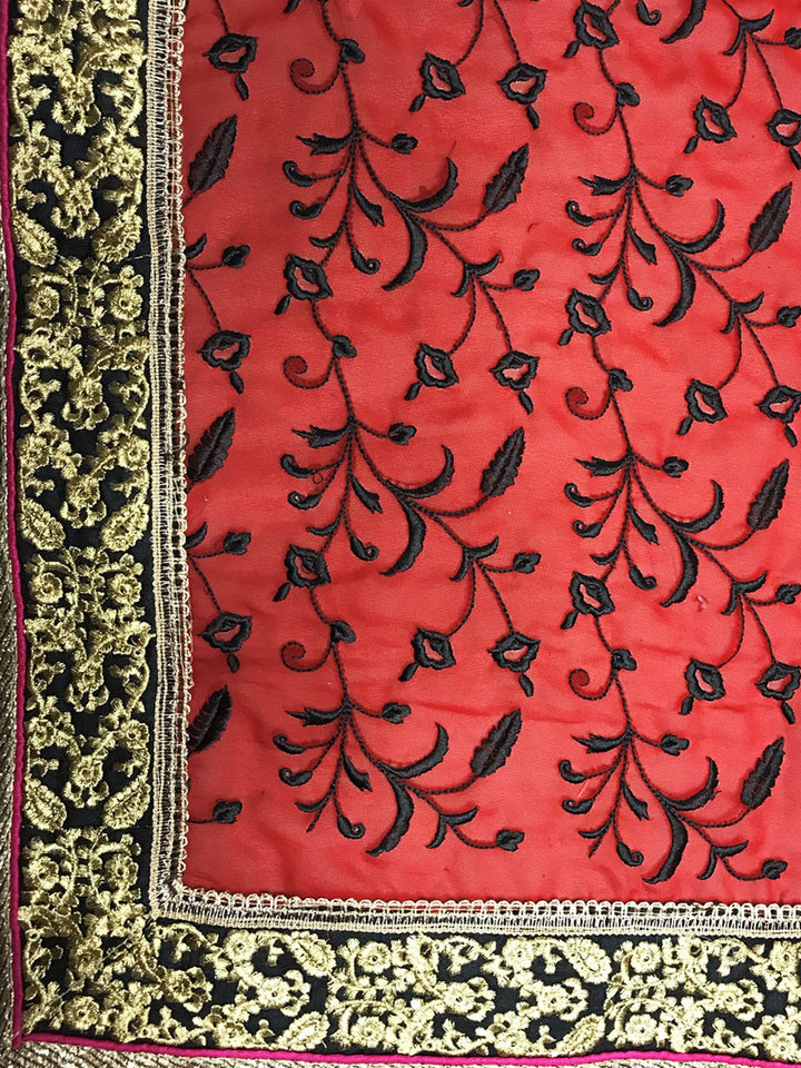 Red & Black Embroidered Georgette Saree