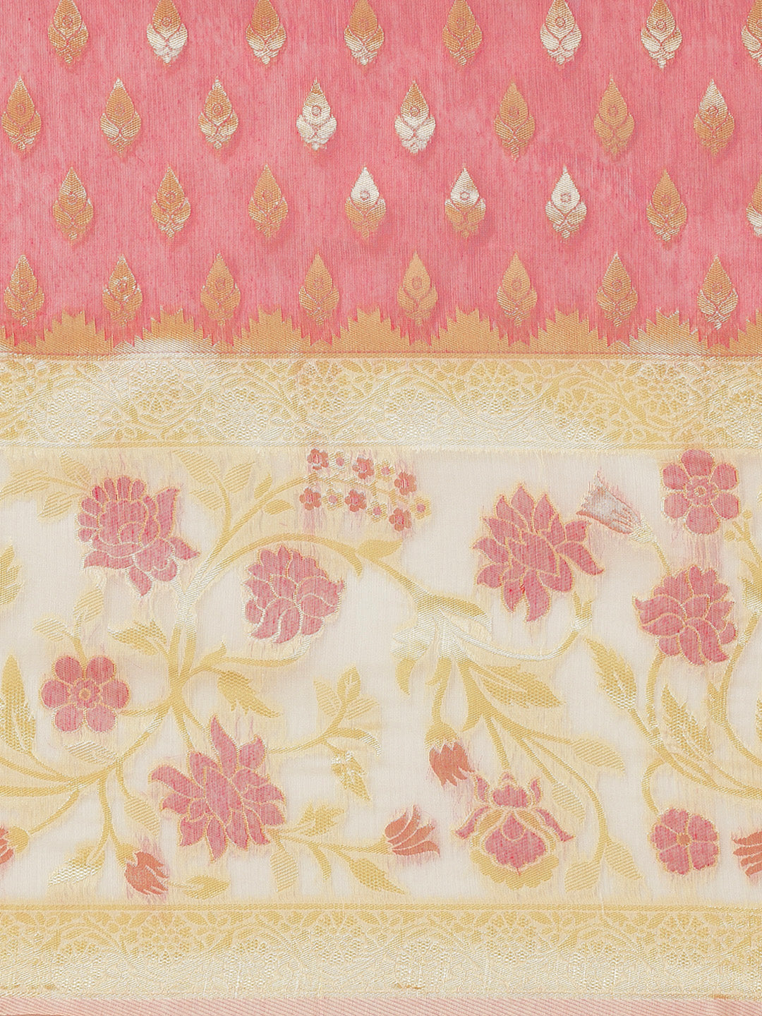 Pink & White Embellished Cotton Silk Traditional Brocade Saree