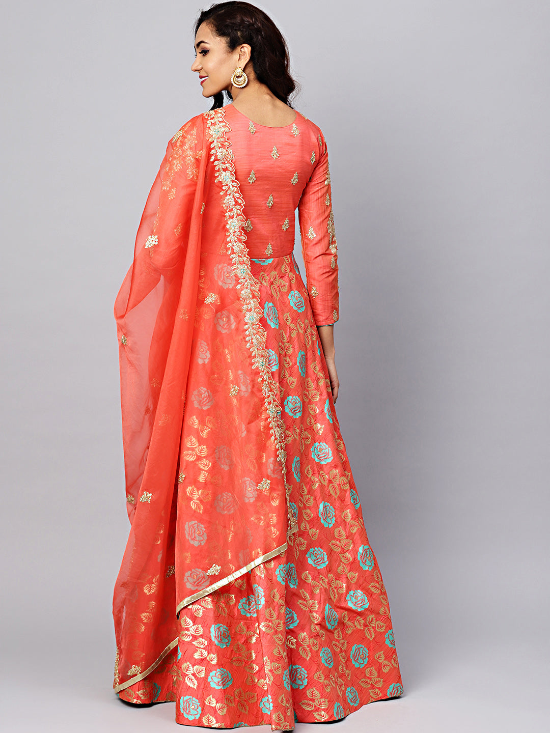 Banarasi Woven Gown with Zari Embroidered Dupatta