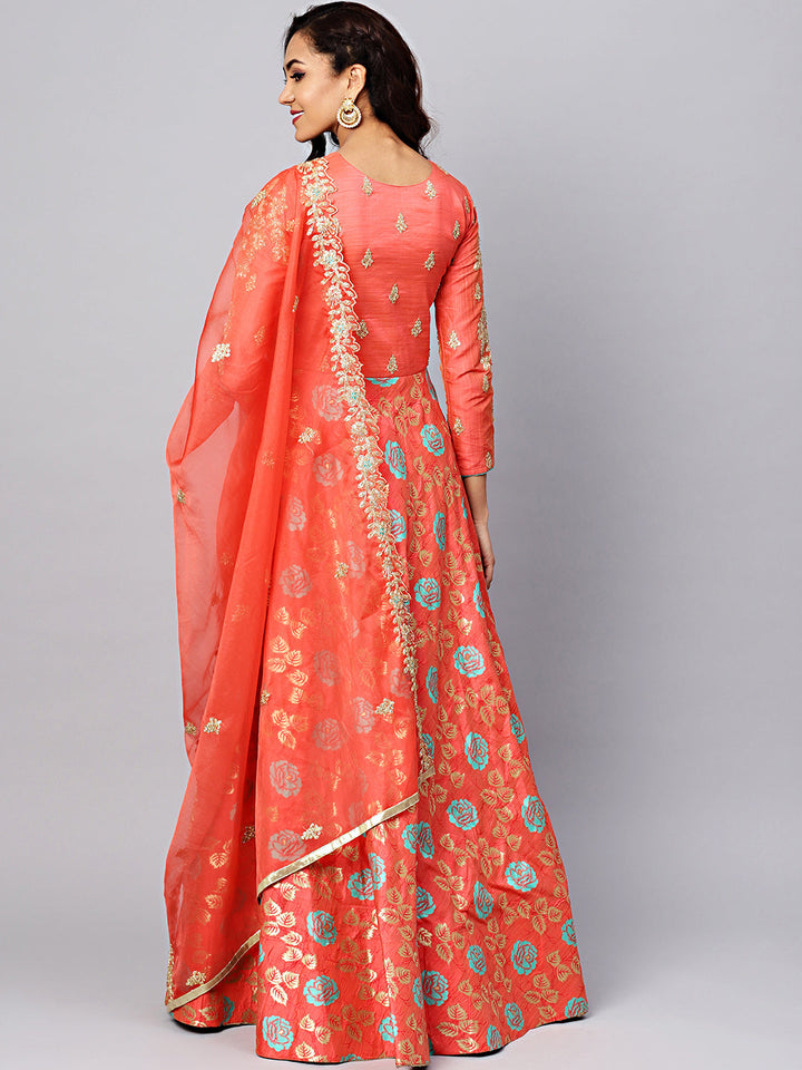 Banarasi Woven Gown with Zari Embroidered Dupatta