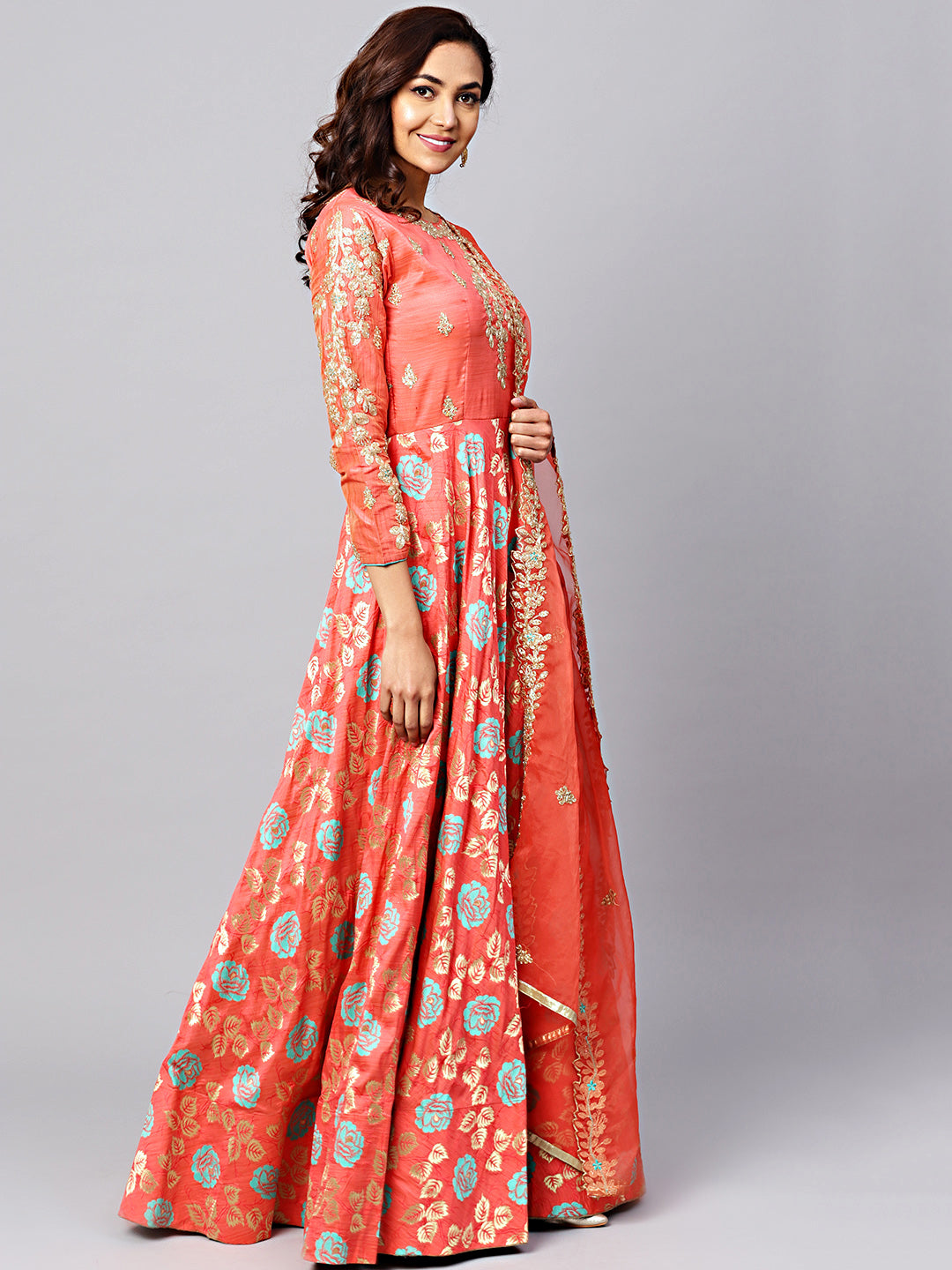 Banarasi Woven Gown with Zari Embroidered Dupatta