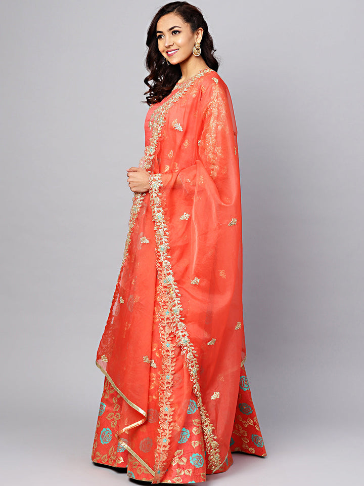 Banarasi Woven Gown with Zari Embroidered Dupatta