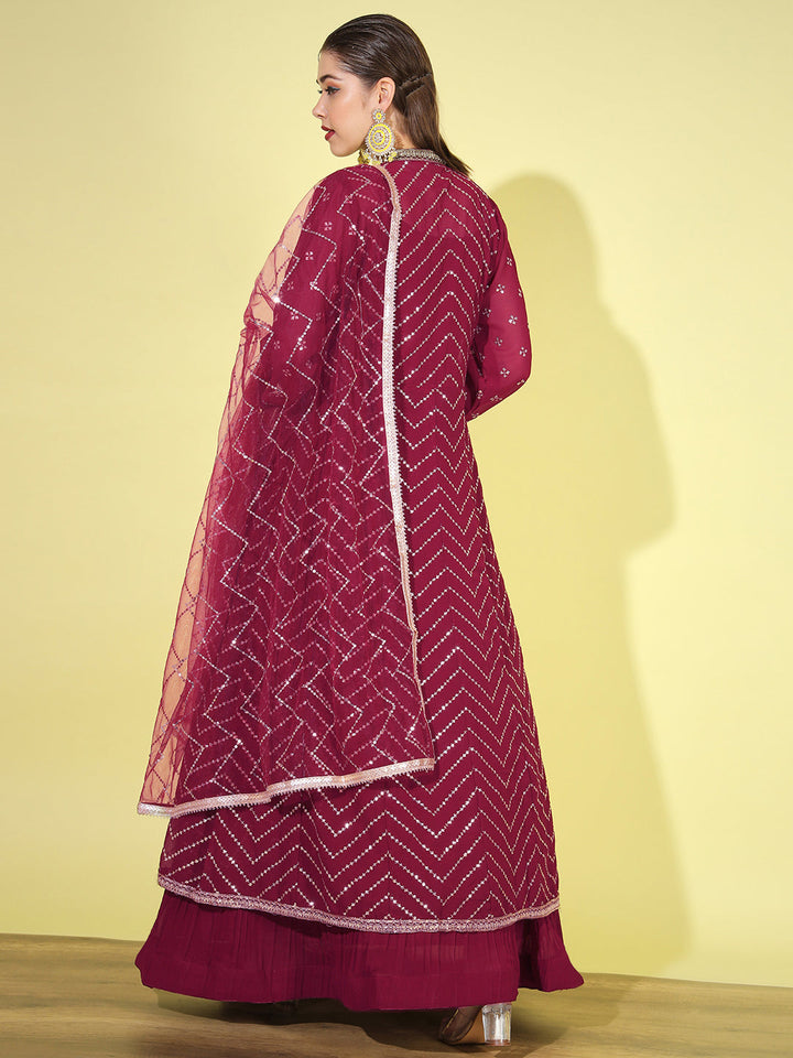 Pleated Lehenga Choli set with Chevron Sequinned Stylized Long Jacket