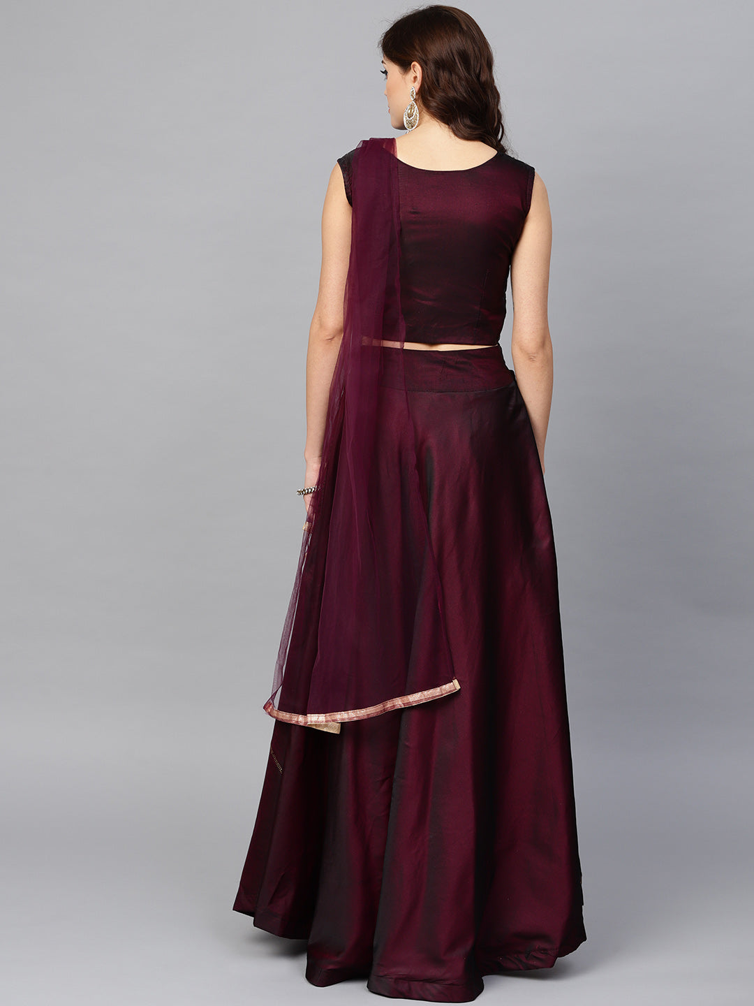 Embellished Silk Crop Top Lehenga in Floral Pattern