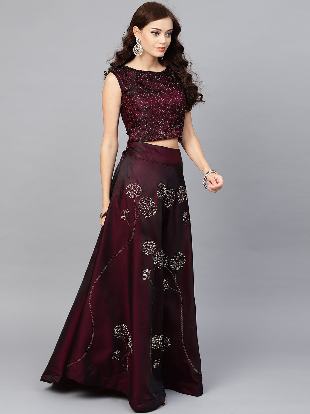 Embellished Silk Crop Top Lehenga in Floral Pattern