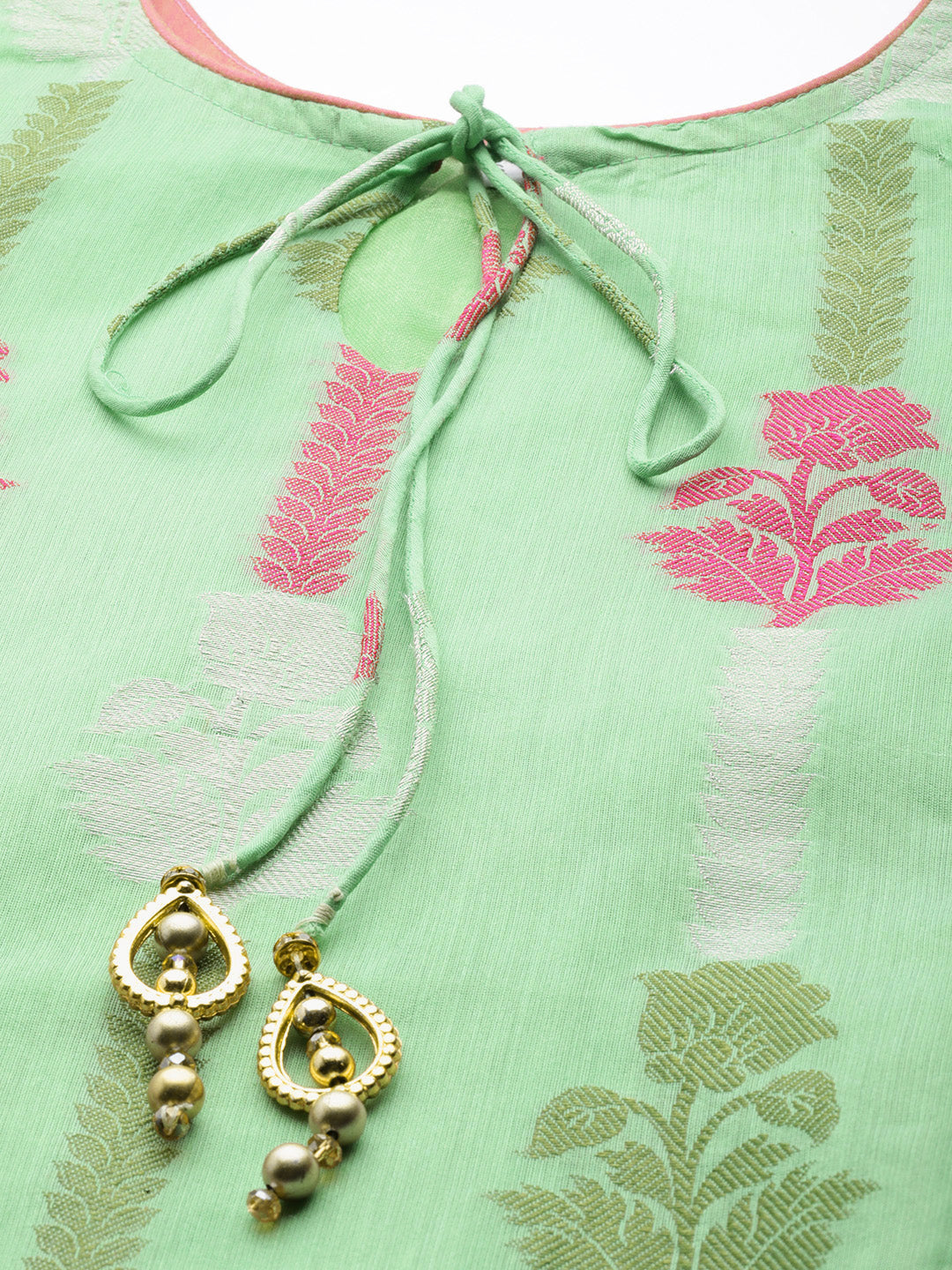 Sea Green Woven Floral Kurta Sharara Set with Banarasi Dupatta