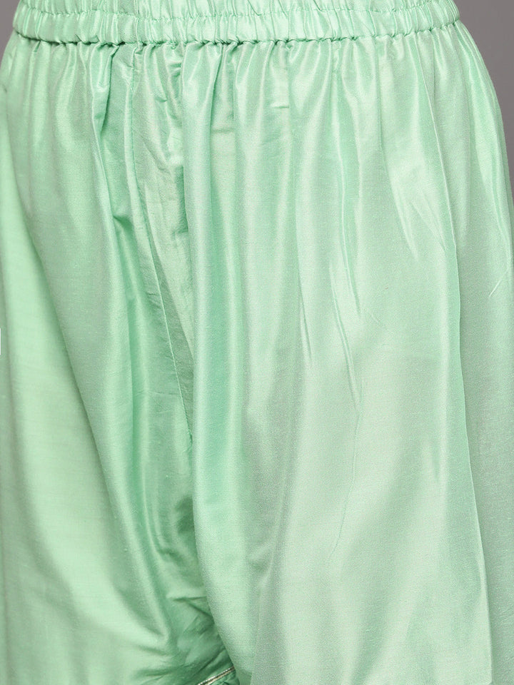 Sea Green Woven Floral Kurta Sharara Set with Banarasi Dupatta