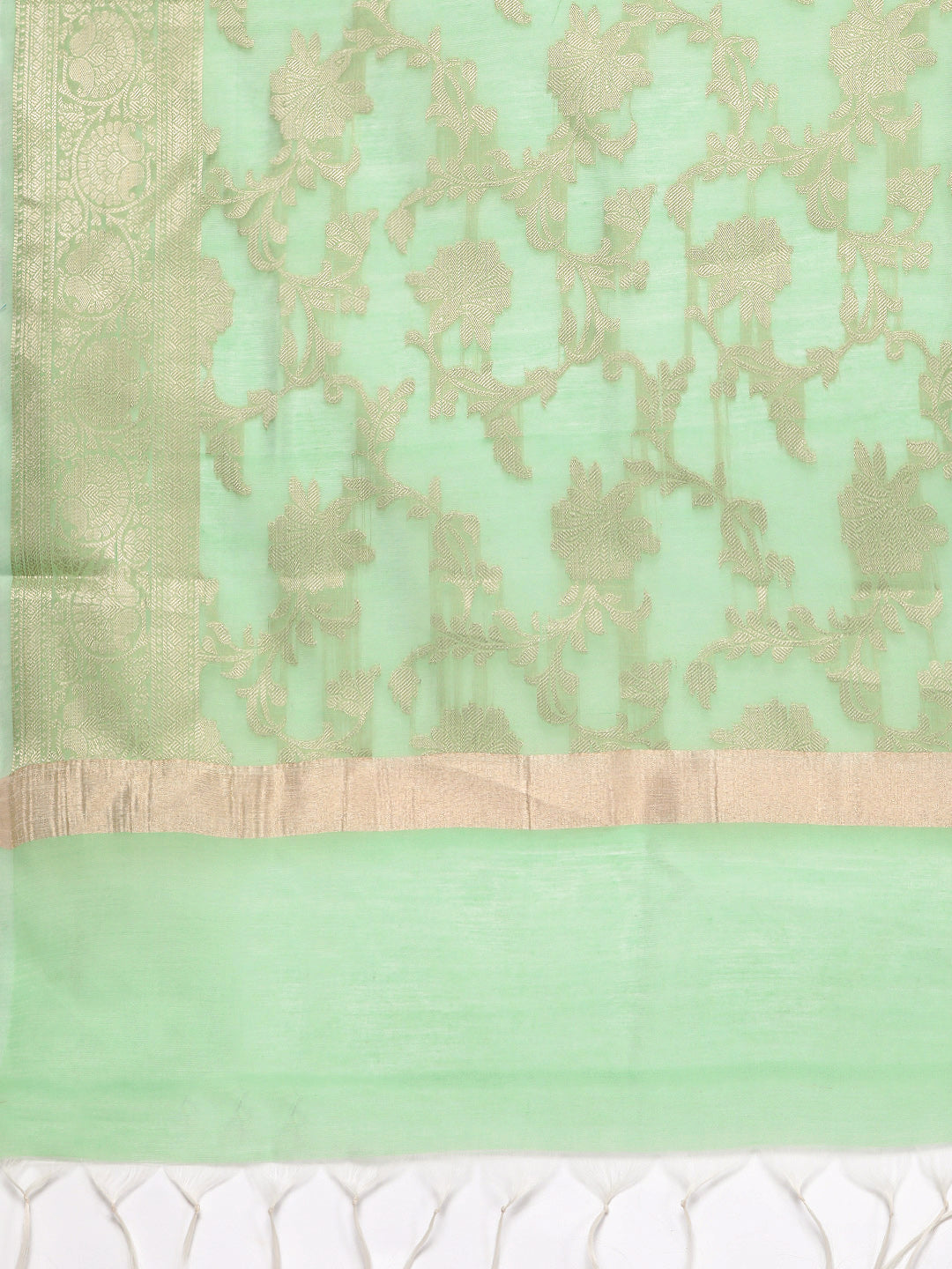 Sea Green Woven Floral Kurta Sharara Set with Banarasi Dupatta
