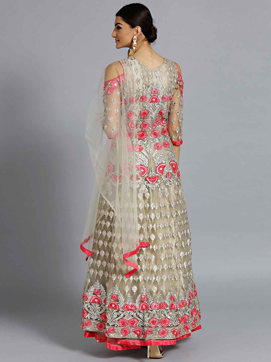 Resham Embroidered Floor Length Suit with Mirror Work