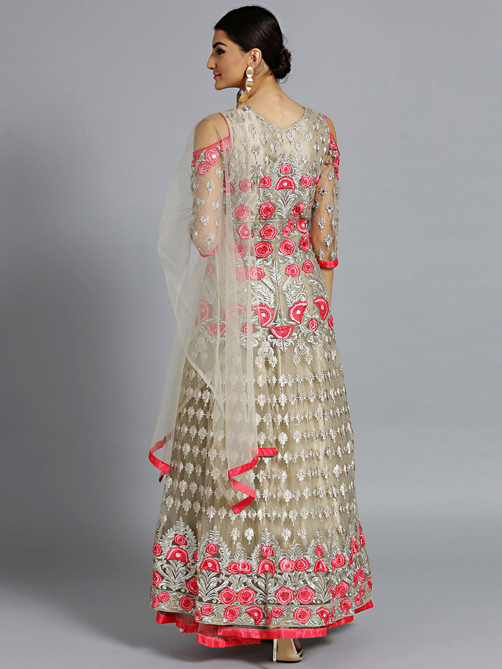 Resham Embroidered Floor Length Suit with Mirror Work