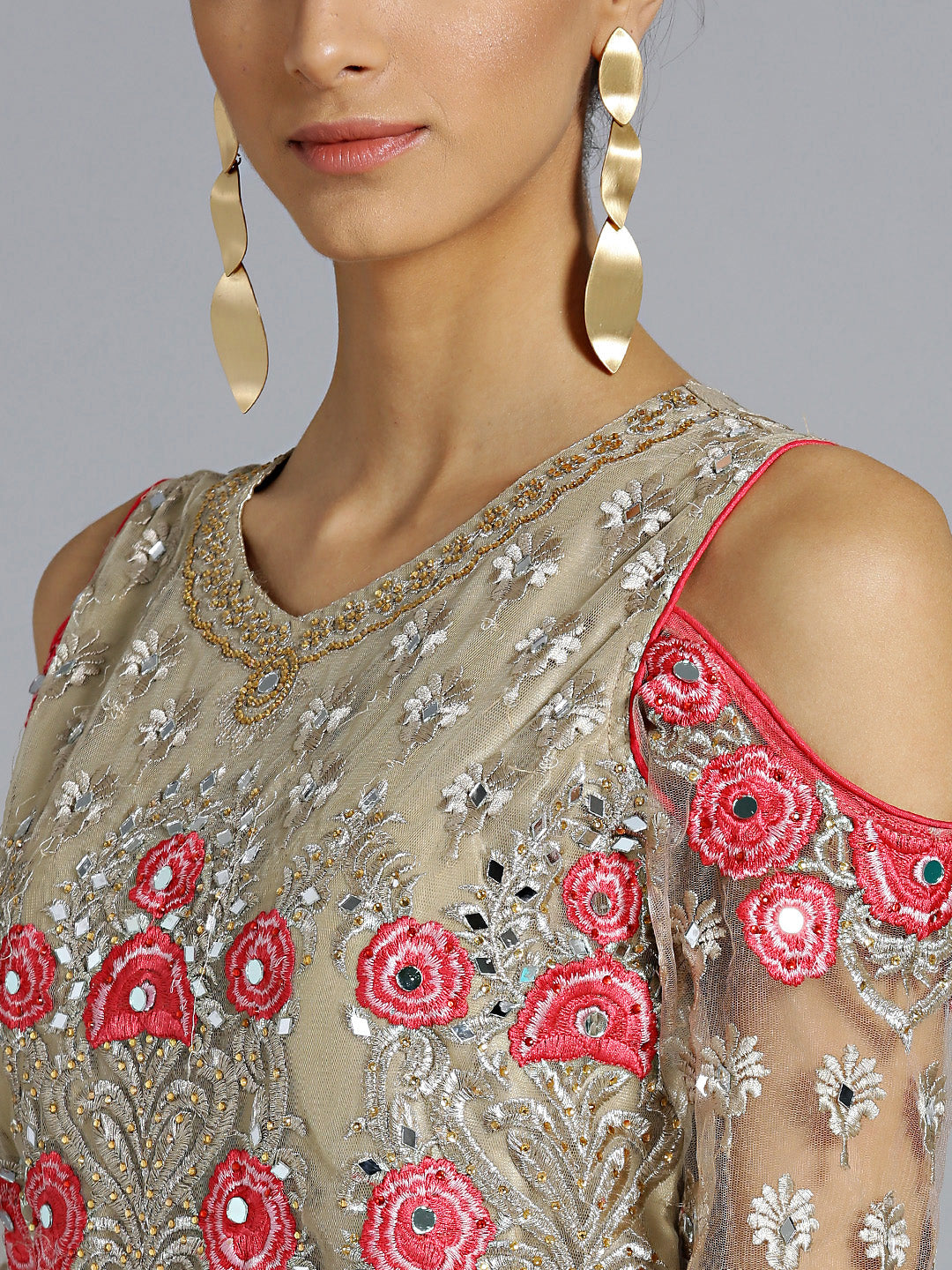Resham Embroidered Floor Length Suit with Mirror Work